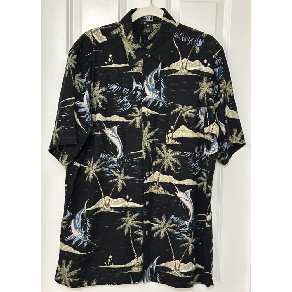 Junction West Hawaiian Shirt Mens M Marlin Fish‎ Aloha Rayon Tropical Vacation
